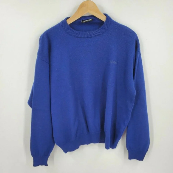 Adidas Men's‎ Vintage 100% Wool Crew Neck Long Sleeve Sweater Blue Size Large - Picture 1 of 10